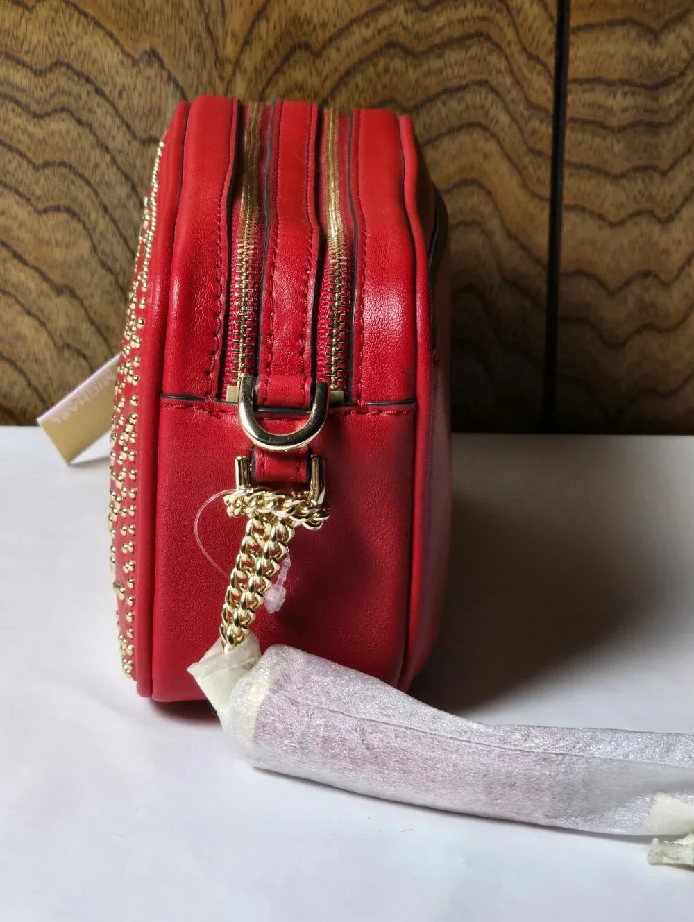 Michael Kors Small Red Quilted Studded Camera Bag